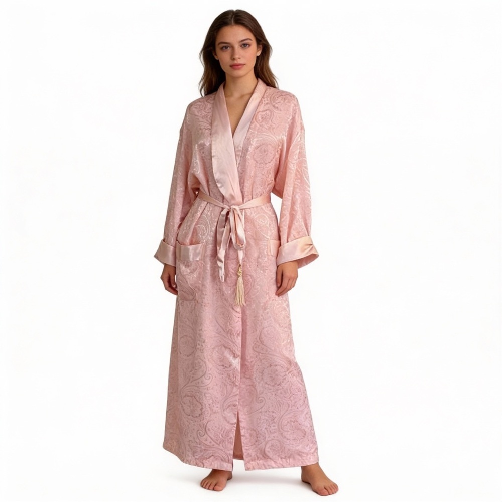 VICTORIA’S SECRET Vintage Gold Label Silky Paisley Pink Robe Size M